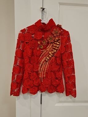 NWT Red Floral Lace Embroidered Jacket